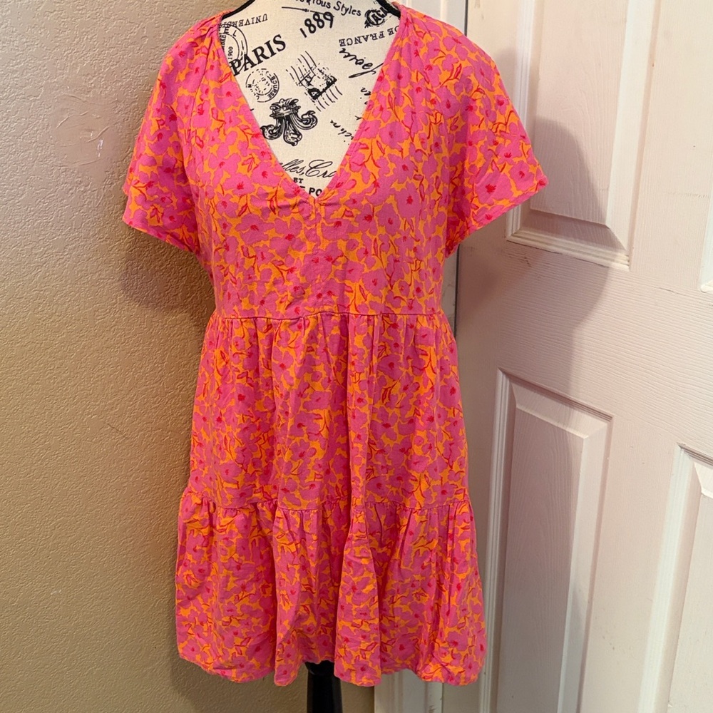 Flutter Short Sleeve Mini Skater Dress - Pink Floral XS